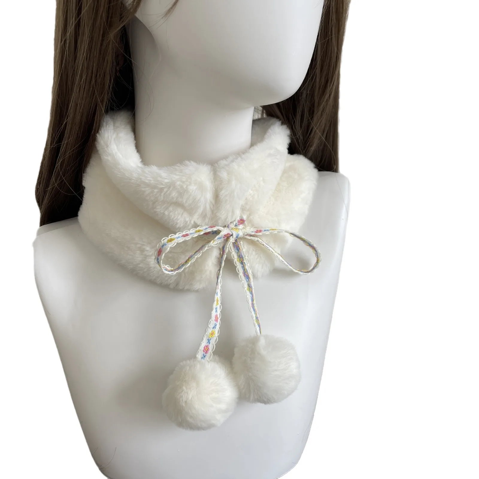 2025 New Women Winter Warm Faux Fur Scarf with Ball Casual Thick Female Fashion Faux Fur Scarves Ladies Neck Warmer Neckerchief