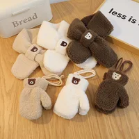 Bear Winter Baby Scarf Gloves Set Faux Lamb Wool Korean Warm Kids Neck Warmer Mittens Children Boys Girls Accessories 2-6Years 1