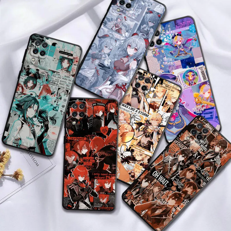 Genshin Impact Anime Antiurto Funda Custodia Morbida Nera Per Samsung Galaxy M30S M51 M23 M33 M12 M13 M22 M32 5G M31 M52 M53