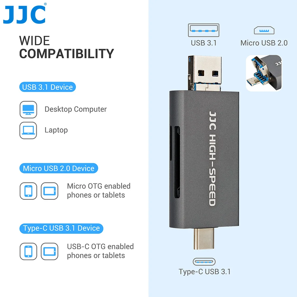 Jjc-uhs-ii Leitor de Cartão Msd sd Usb 3.1 Micro Usb 2.0 tipo c Usb 3.1 para sd Adaptador Micro sd para Câmera pc Laptop Telefone Pad Otg - Imagem 4