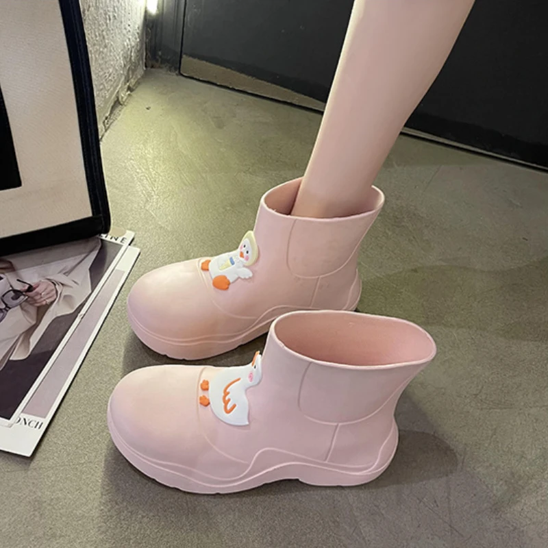 Kawaii Rubber Boots for Women Rain Shoes Waterproof Comfortable Ankle  Rainboots Woman Garden Galoshes Fishing Waders Water Shoes