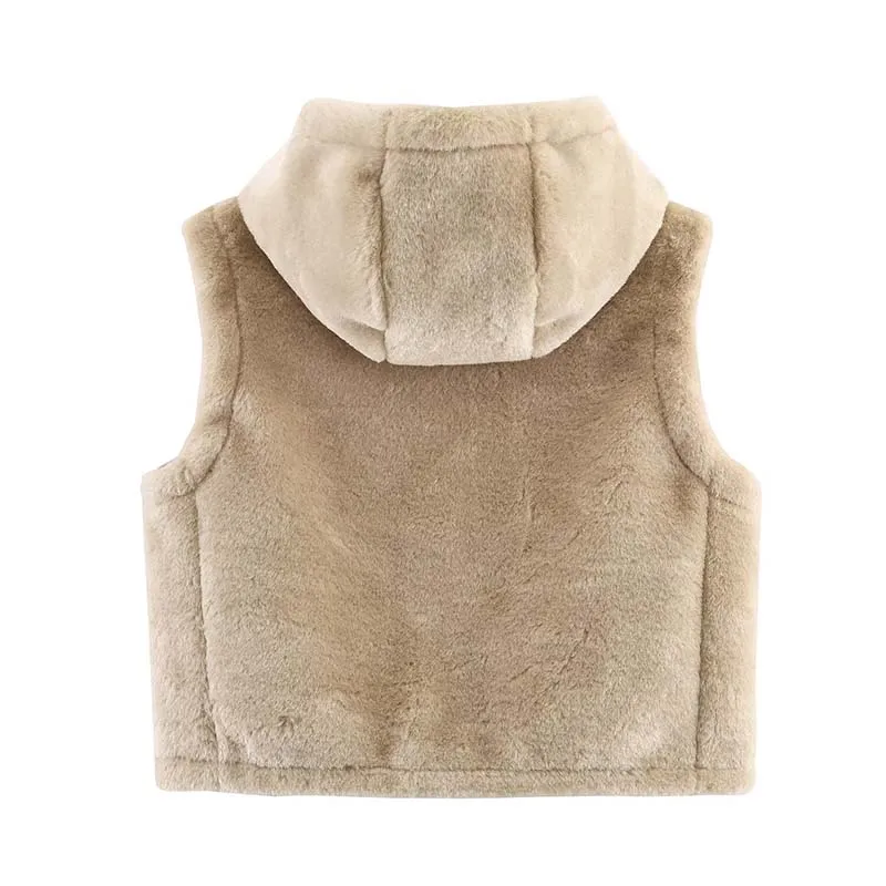 2025 Women Fleece Vest Fashion Rope Knot Buckle Vests Coats Women Casual Loose High Street Hooded Waistcoat New Outerwear