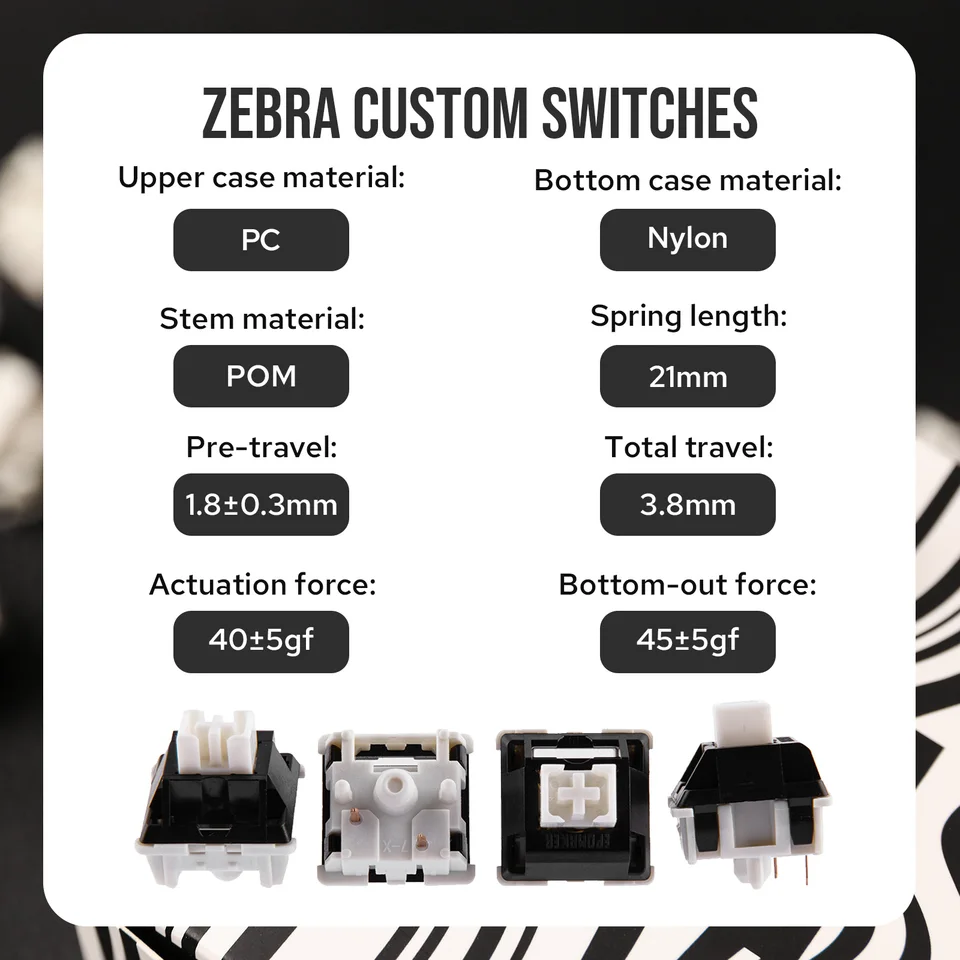 100 Pieces EPOMAKER Zebra 40gf 5-Pin Pre-lubed Linear Mechanical