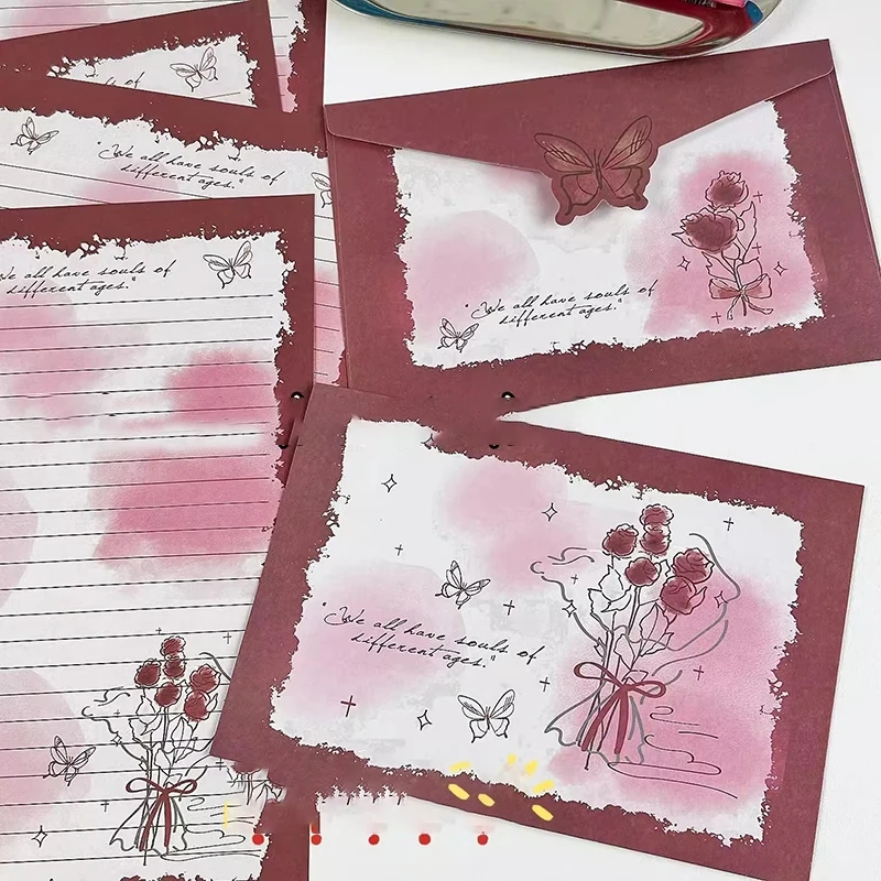 8pcs/set Butterfly Rose Envelopes for Letters Kawaii Gifts Wrap Bag DIY Wedding Party Invitation Card Postcards Cover Stationery