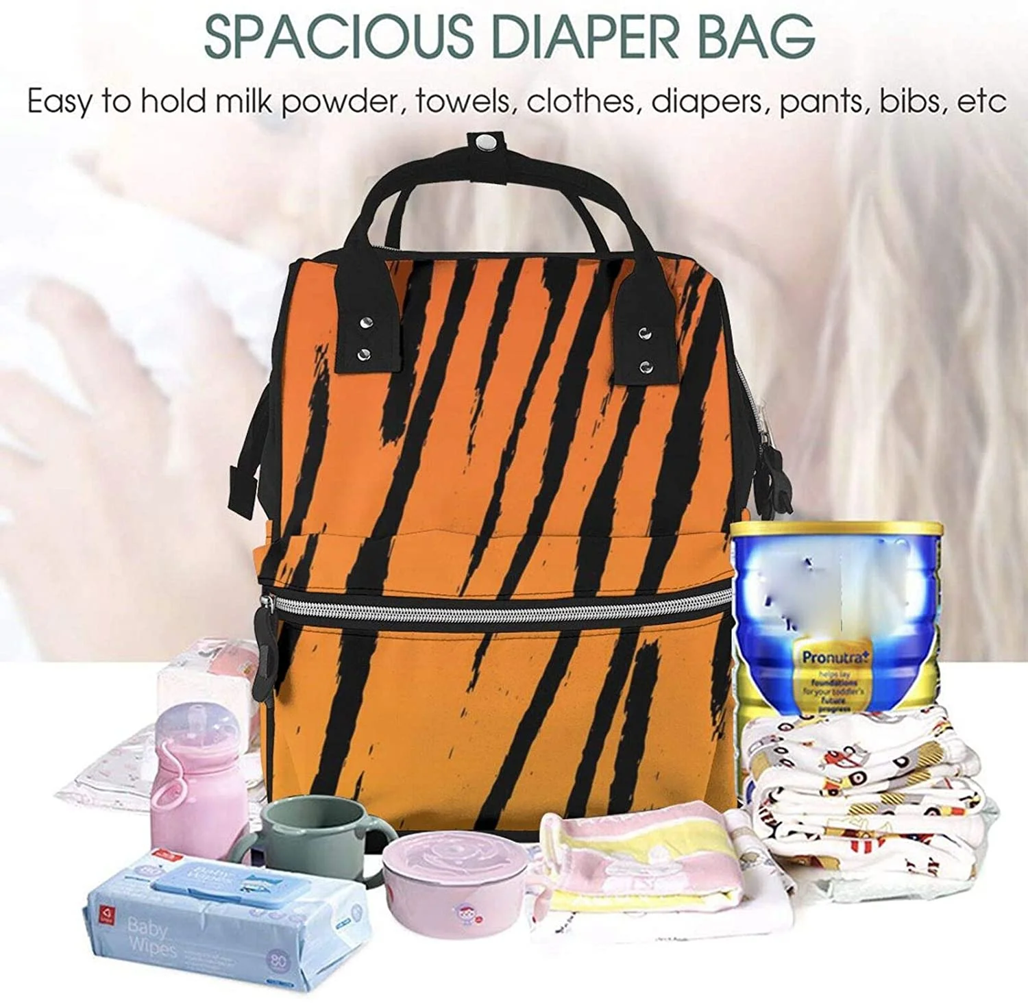 Tiger Stripe Printed Mummy Backpack Diaper Bag Multi-Function Maternity Nappy Bags, Kid Bag with Laptop Pocket,Stroller Straps