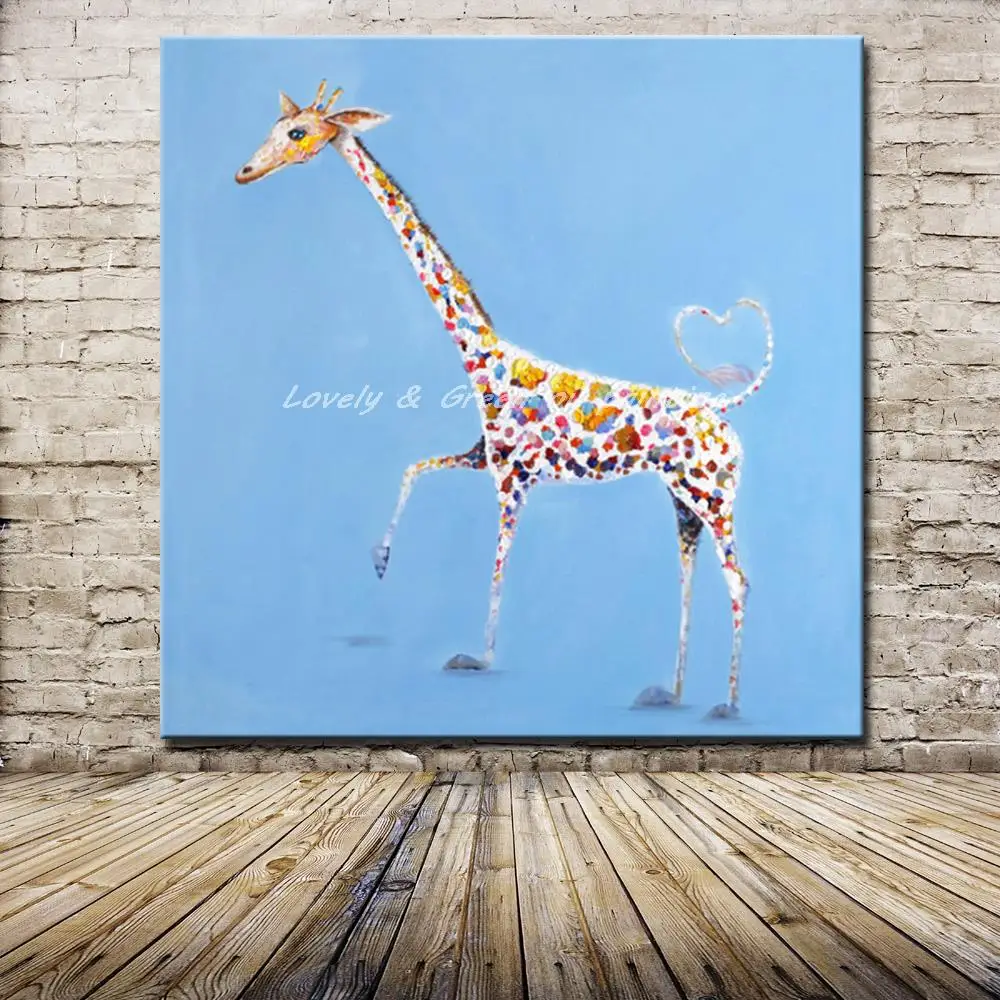 

Decorative Wall Paintings Hand-Painted Cartoon Animal Giraffe Oil Painting On Canvas,Pop Art Pictures For Living Room Home Decor