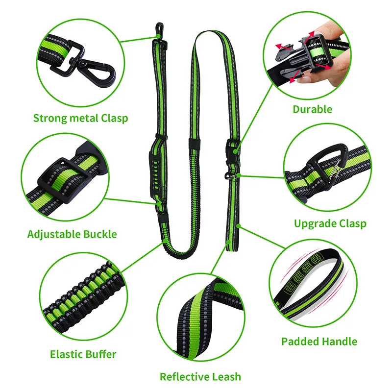 Hands-Free Retractable Dog Leash with Dual Handle and Reflective Bungee