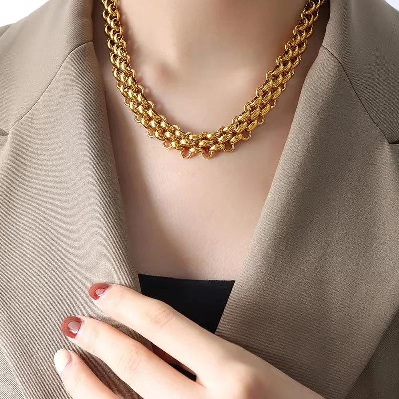 CASSIECA Set Di 2 Collane Donna Oro, Catene A Girocollo Cubane In Acciaio Inossidabile, Placcato Oro 14k, Gioielli Impilabili, Ipoallergenico, Oro Rosa E Argento - 2