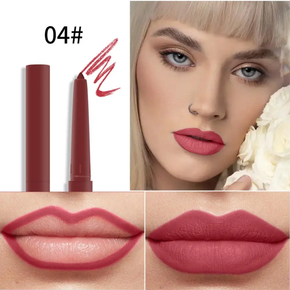 Matte Lipstick Pen Lip Liner Pencil Lipliner Lipstick 2 In 1 Makeup Pen Waterproof Lasting Non-stick Cup Cosmetics