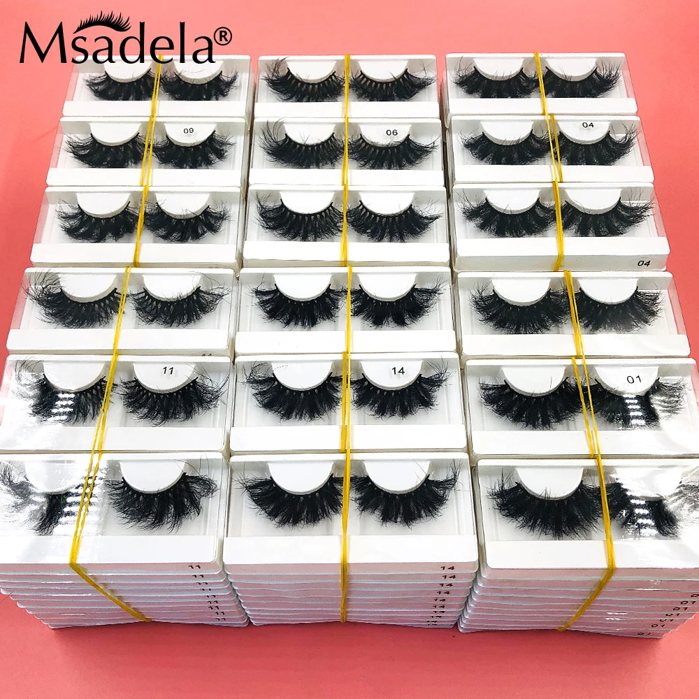 Wholesale 22-25MM Mink Eyelashes Messy 5D 8D Mink Lashes Makeup Supplies Bulk Wispy Fluffy False Eyelashes Box Package Vendor