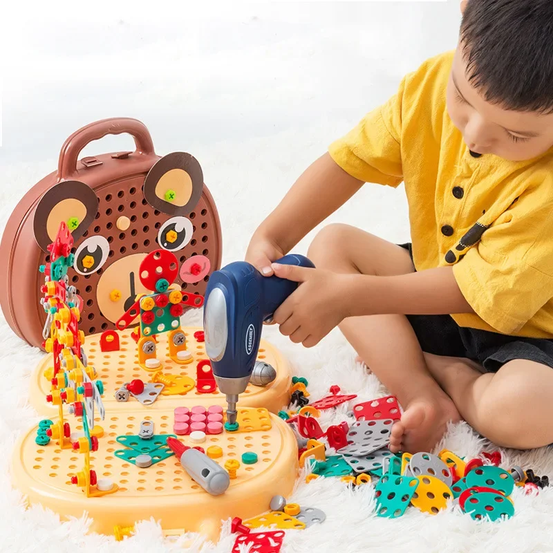 Kids repair toys plastic construction toys kids construction toys kids pretend play set children's electric drill screw toolbox game boy toys 4-year-old 6-year-old Montessori puzzle children pretend to play toy gifts