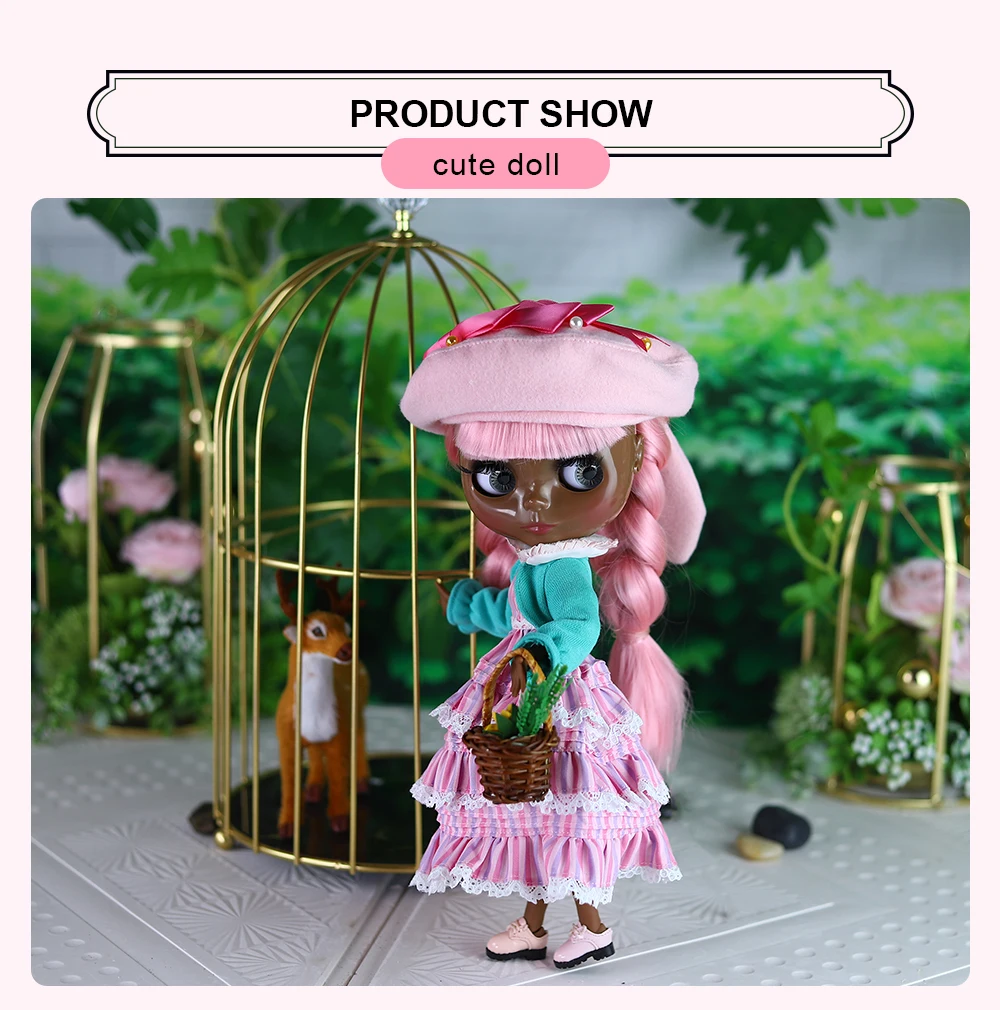 Gracie – Premium Custom Neo Blythe Doll with Pink Hair, Black Skin & Shiny Cute Face 4