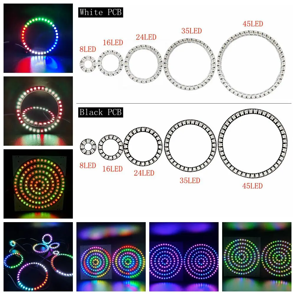 WS2812B Led Pixel Ring SP107E Music Controller 8/16/24/35/45Leds Individually Addressable WS2812 IC RGB Full Color Circle DC5V