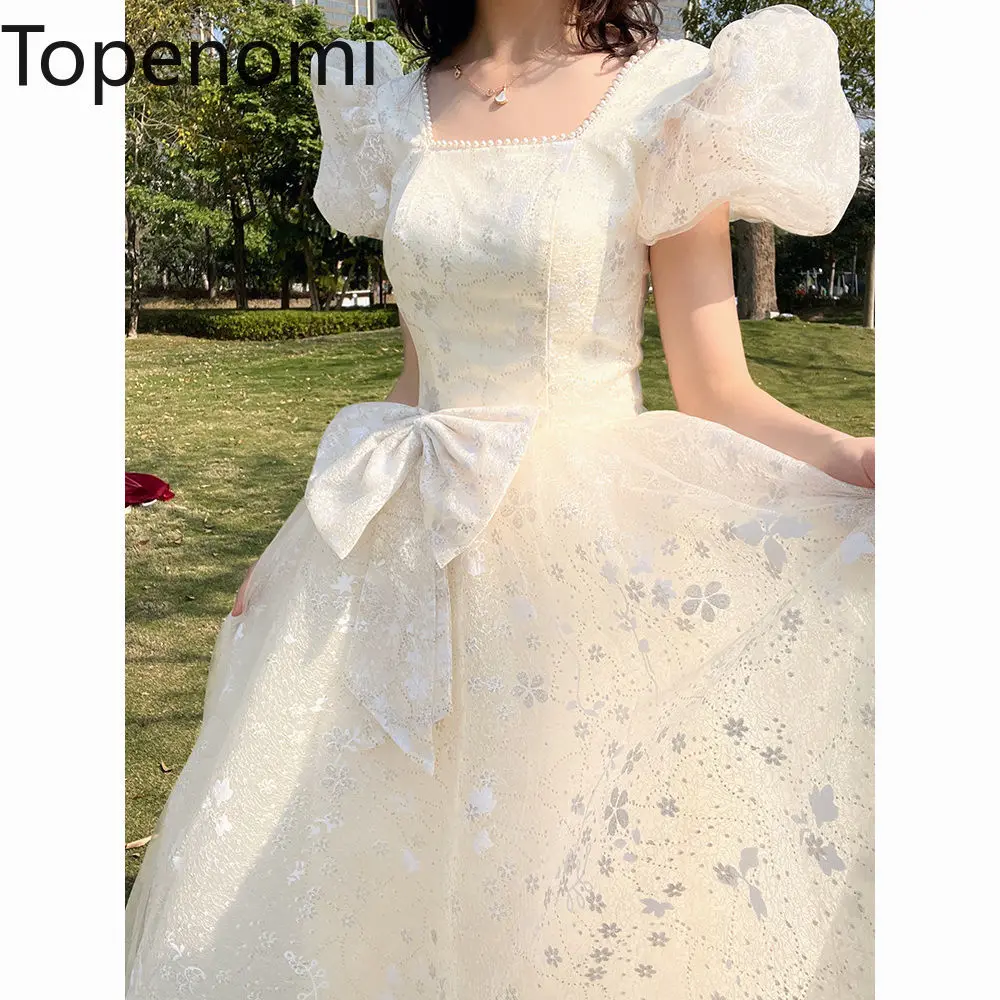 

Topenomi Temperament Bow Tulle Princess Dress 2024 New Puff Sleeve High Waist Quinceanera Evening Gown Fairy Prom Dress Robe