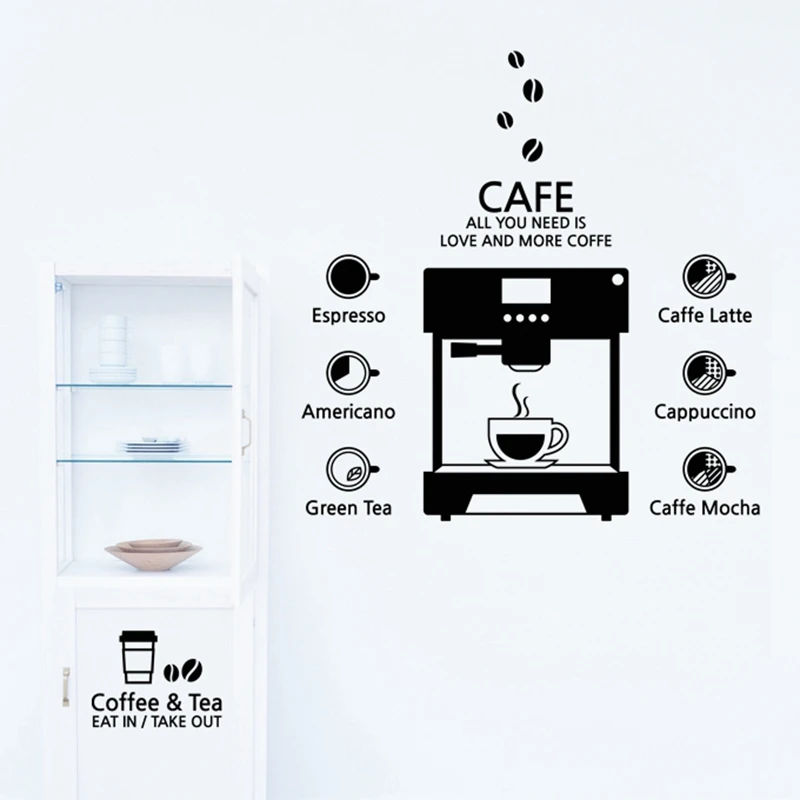 Coffee Shop Sticker Glass Decal Cafe Poster Vinyl Art Wall Decor Mural Break Milk Tea