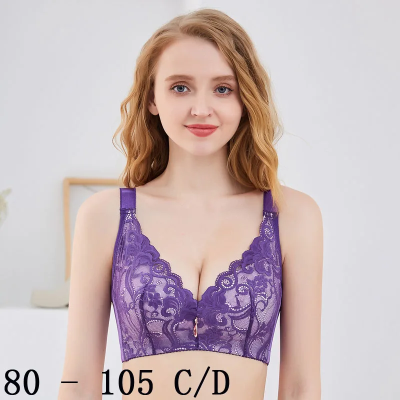 

Plus Size Women Bra Fashion Lace Push Up Bra Without Steel Ring Ultra Thin Sexy Adjustment Lingerie Bra For Women