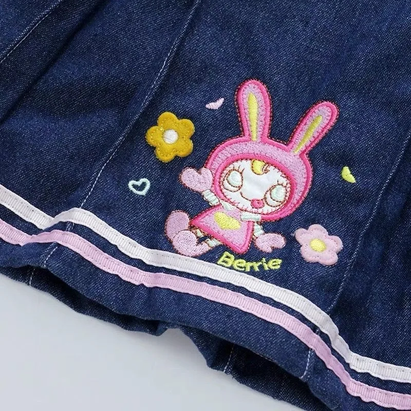 Denim Mini Skirts 2025 Faldas Mujer De Moda Cute A-line Sweet Jupe Summer Chic Saia Cartoon Embroidery Pleated Y2k Skirt Women