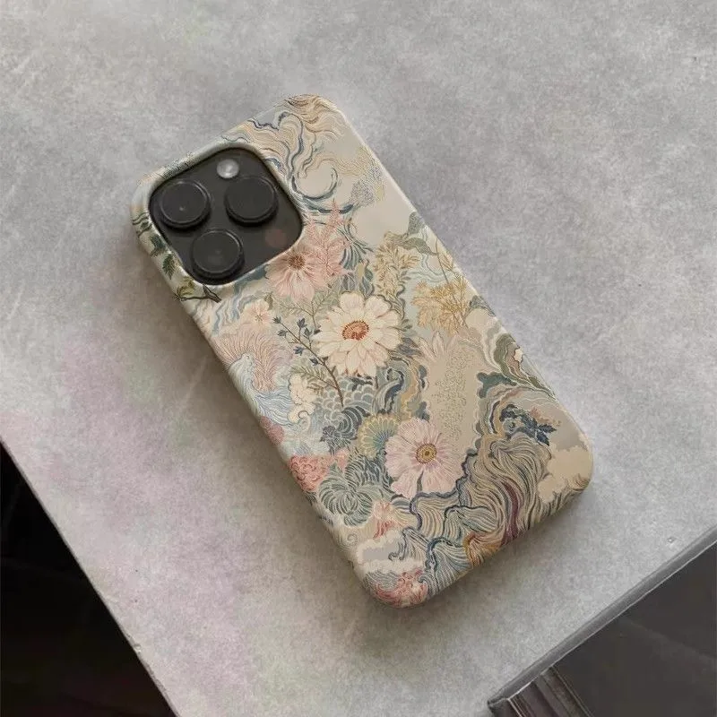 Elegant Floral Pattern Glossy Phone Case - Luxury Hard PC Finish