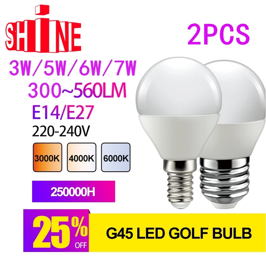 

2PCS Ampoule E14 E27 Lampada Led Bulb AC 220V G45 Bombillas 3W 5W 6W 7W Warm Cold White Daylight Lamp lighting for living room
