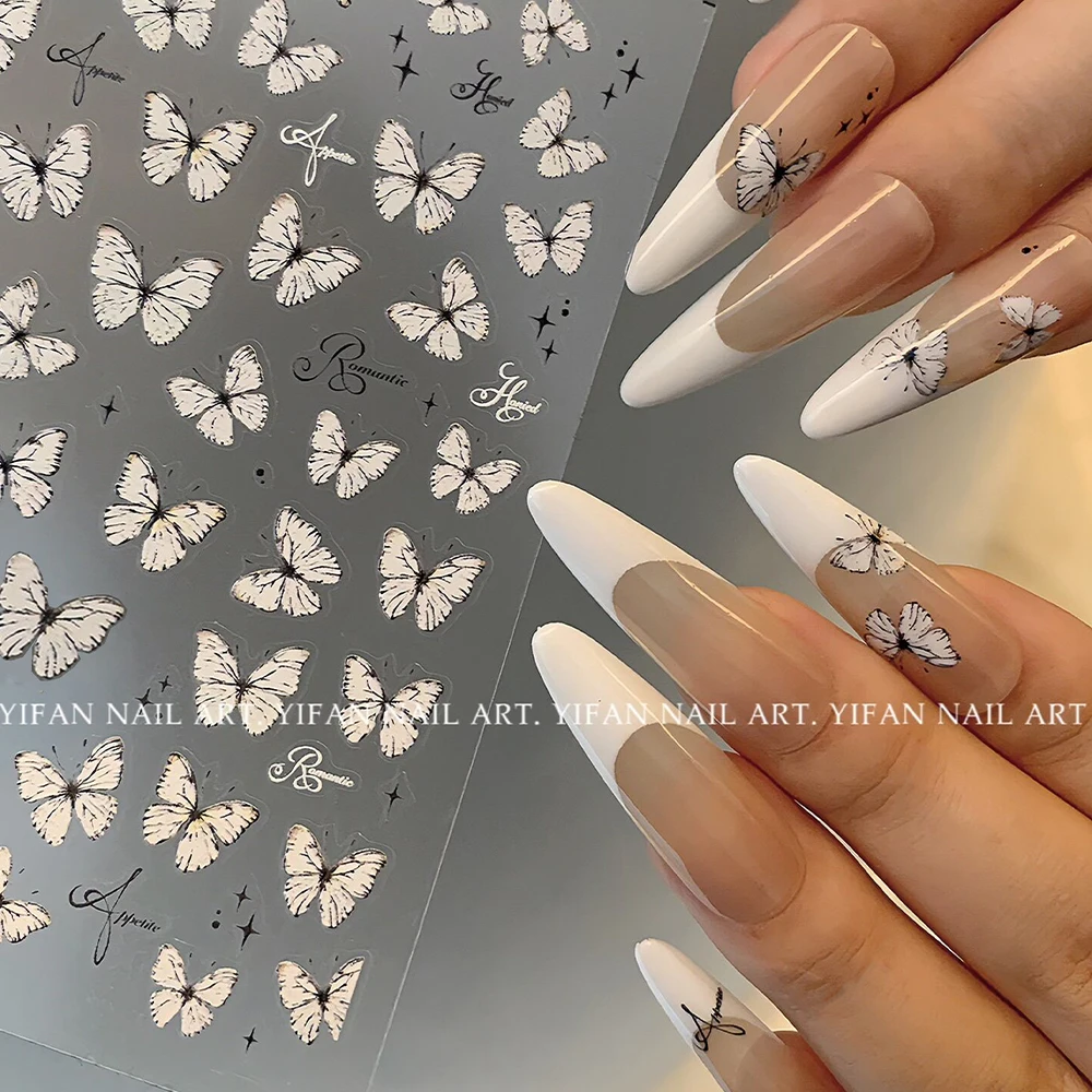 

Elegance Outline Butterfly Nail Sticker Laser Type Colourful 1PCS Sea Shelll Luster Self-adhesive Decals DIY Nail Supplies
