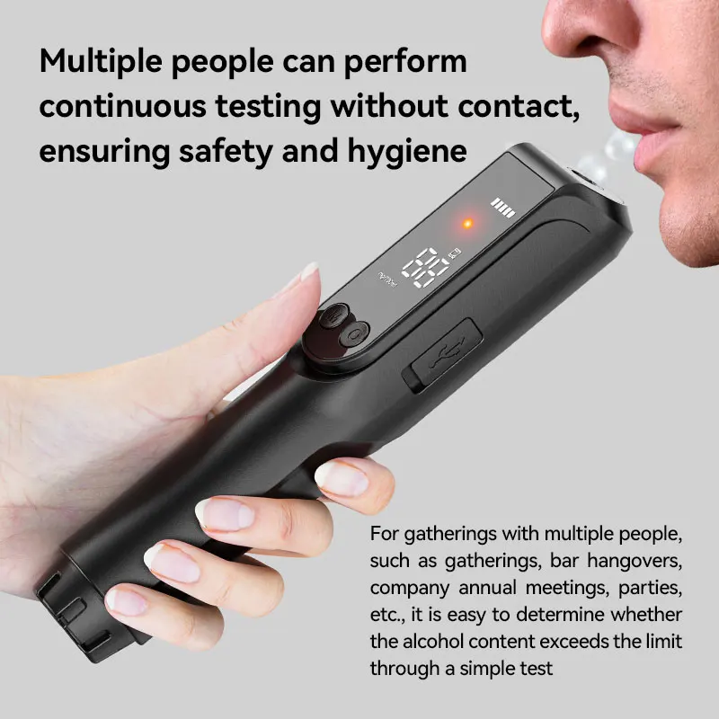 Non-contact Alcohol Tester High-precision Breathalyzer HD Large Screen LED Light Indicator Flashlight Function Portable