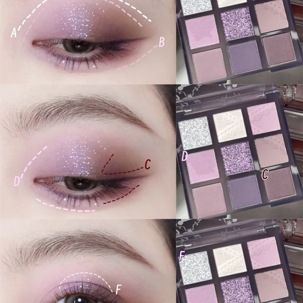 9Colors Glitter Eyeshadow Palette Smoke Purple Lace Shimmer Pearlescent Matte Acrylic Eye Shadows Palette Waterproof Eye Make Up eye shadow plate