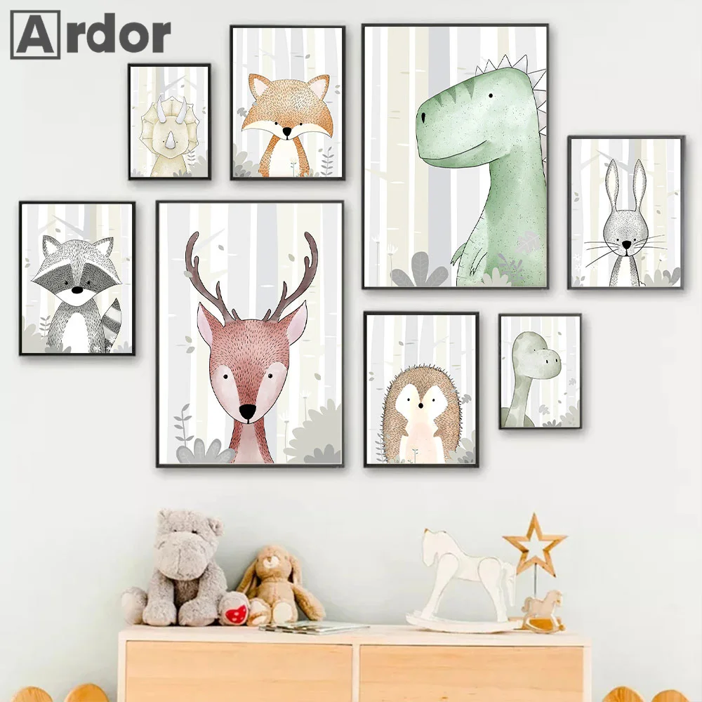 

Woodland Animals Poster Painting Fox Deer Rabbit Wall Art Canvas Print Nursery Posters Nordic Wall Pictures Baby Kids Room Decor