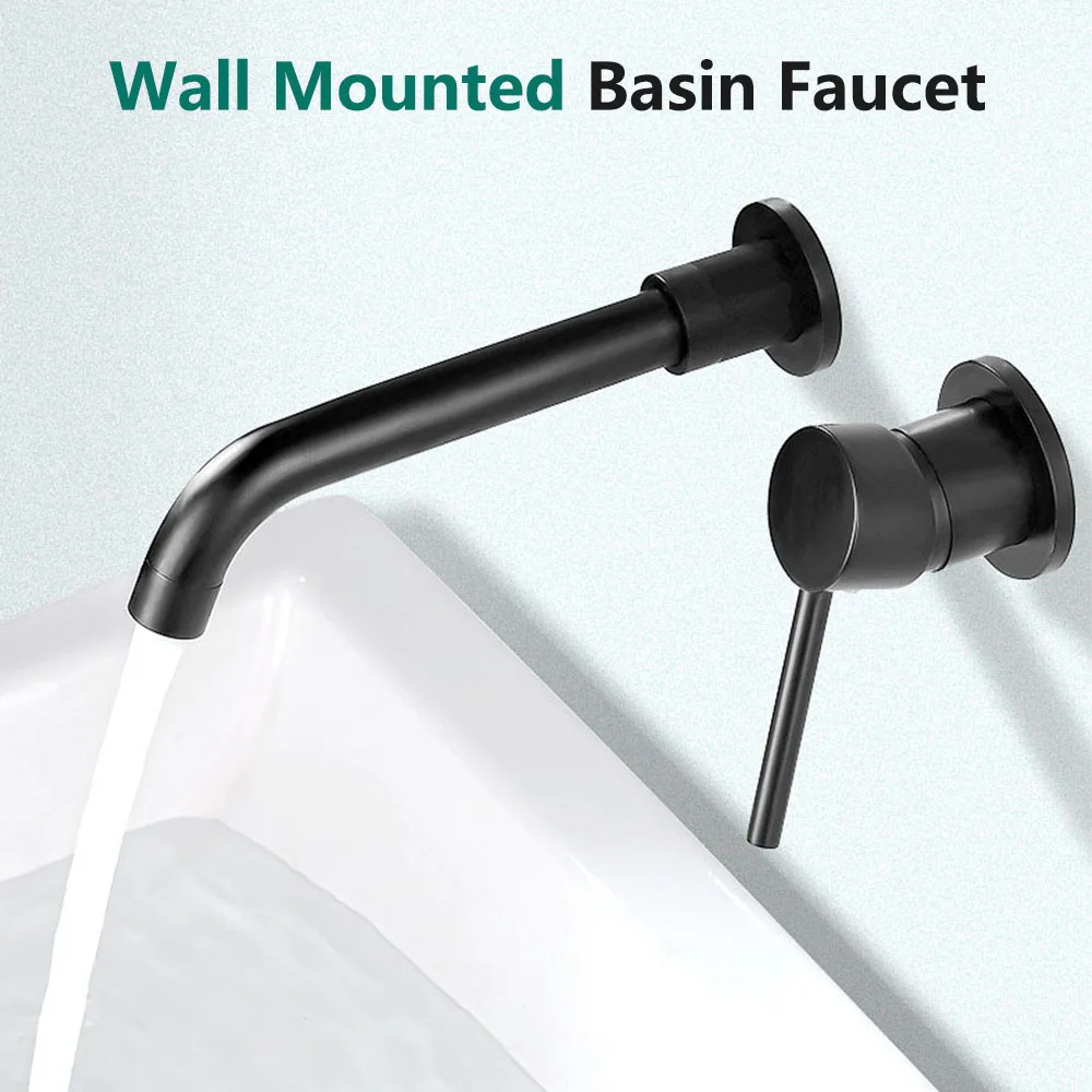 

Wall Mounted Basin Faucets 360° Rotation Single Handle Hot & Cold Bathroom Washbasin Taps Brass Brushed Gold Bathtub Sink Mixer