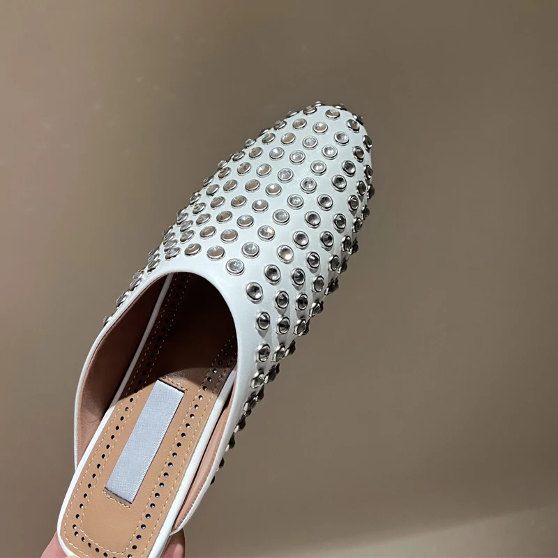 

Ballet Flat Shoes Half Head Female Slippers Catwalk Show Round Toe Comfort Outdoor Wedding Genuine Leather Summer Women Shoes