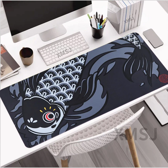 Koi Fish Deskmat Laptop Office Anime Mouse Pad Black Gaming Mouse