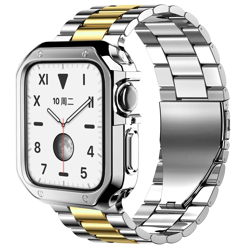 Sleek Stainless Steel Watch Strap with Soft TPU Protective Case