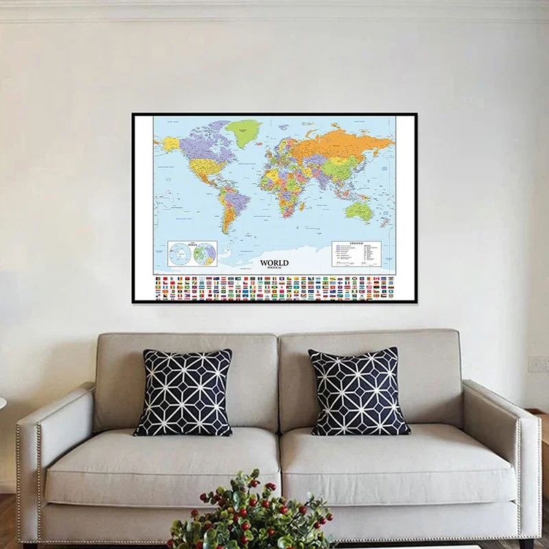 The World Map In English Wall Art Poster Canvas Painting Travel School Supplies Living Room Home Decor School Supplies 59*42cm