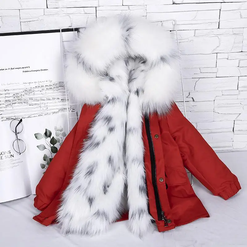 

Autumn Winter Thickened Warm Boys Girls Plush Fleece Detachable Parka Clothes Fur Coat Hooded 2023 Fashionable 3-12 Years Old