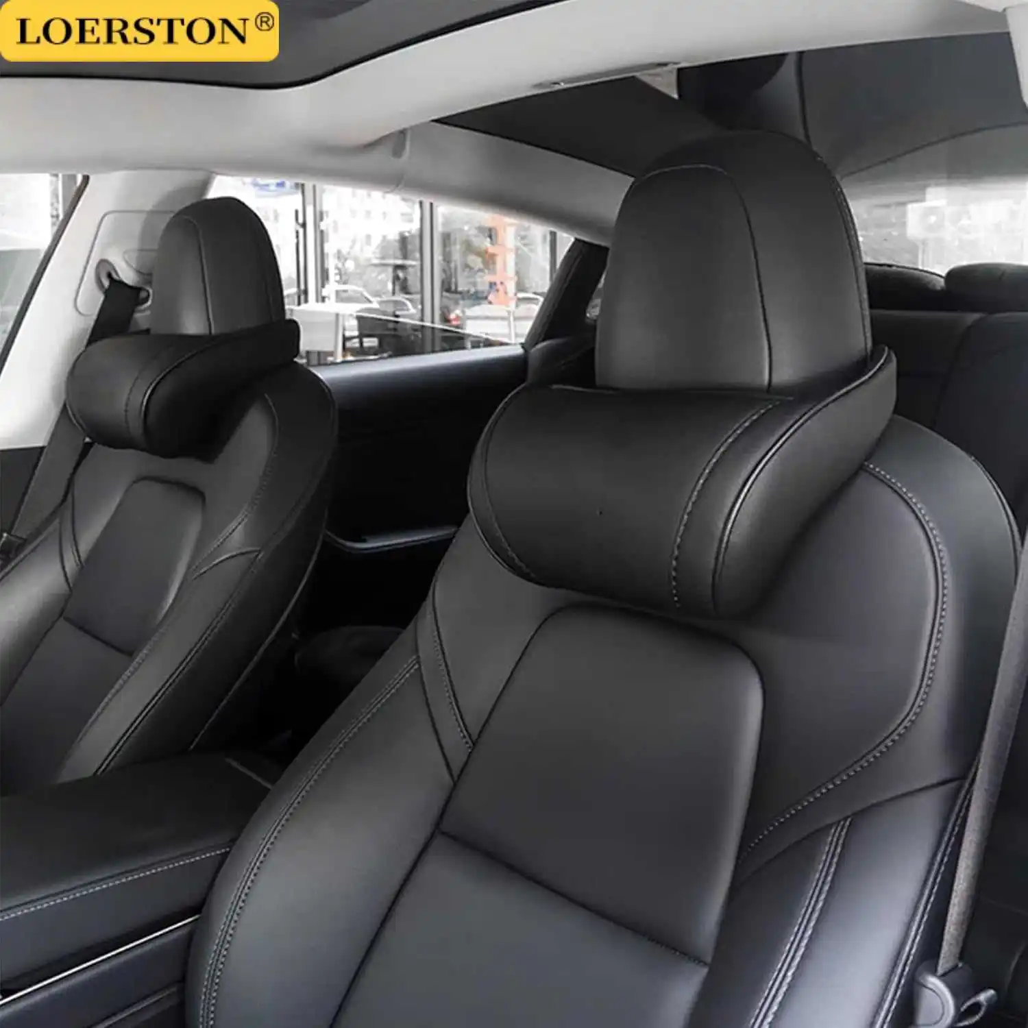 Almohada de Viaje para Reposacabezas de Asiento para Tesla Model 3/Y/X/S, Almohada de Cuello de Cuero PU, Almohadas de Espuma Viscoelástica, Accesorios para Automóviles