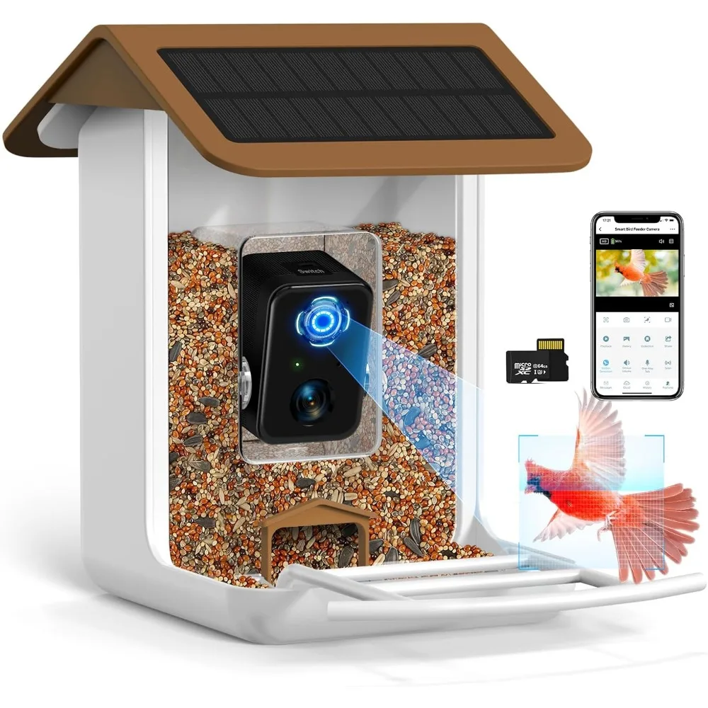 

BROAIMX Smart Bird Feeder Camera, Free AI Forever, 1080P HD Camera Auto Capture Bird Videos & Solar Panel (Brown)