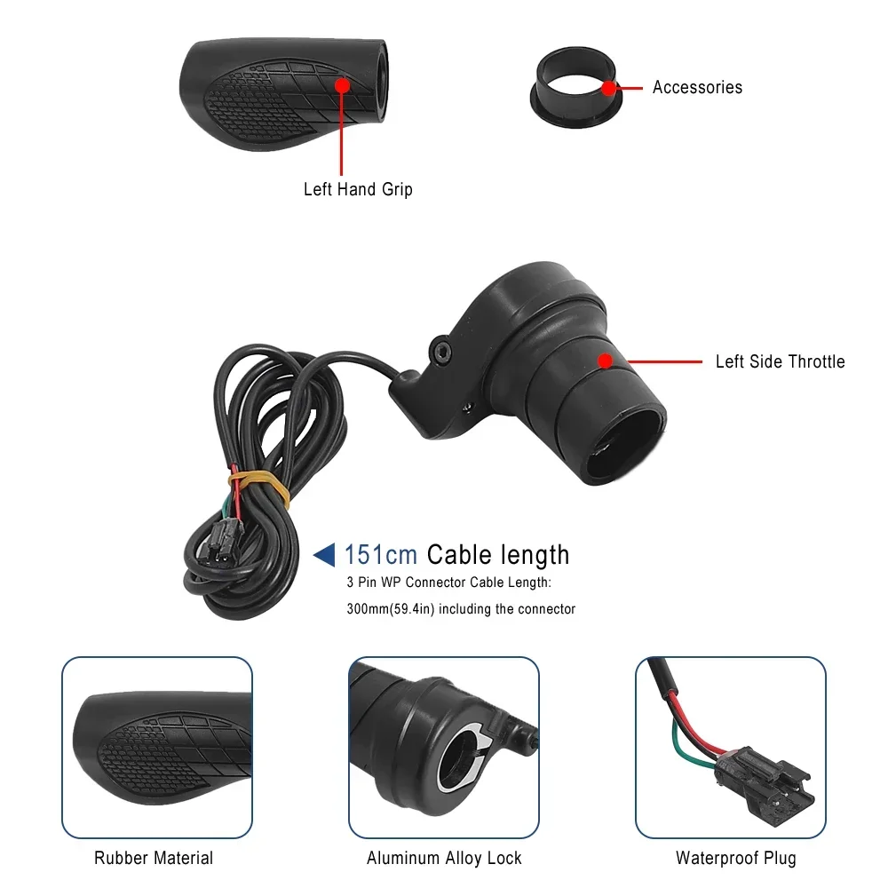 Electric Bicycle Right Handle for E-Bike Electric Scooter Throttle WP/SM Connector 36V 48V 72V Half Handle Twist Throttle