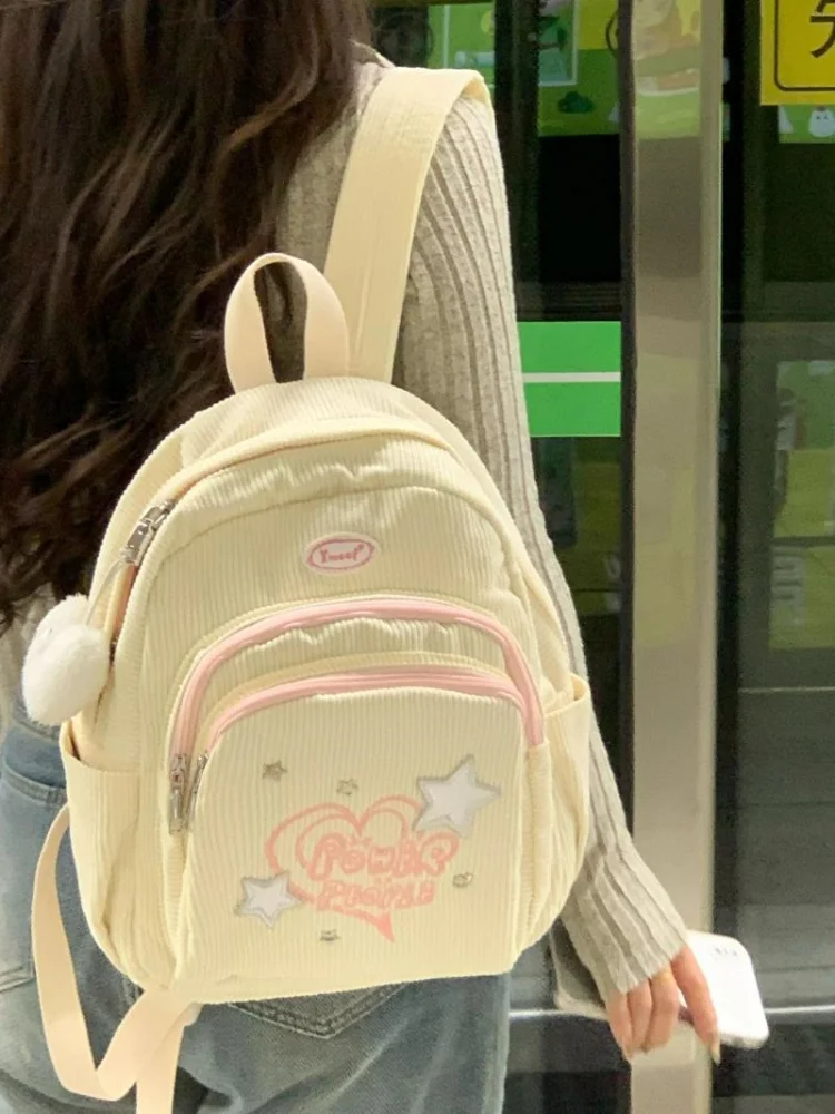 

Students Kawaii Sweet Girls Corduroy Star Letter Embroidery Backpack Women Schoolbag Fashion Y2k Aesthetic Chic Backpacks