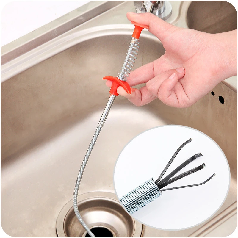 60cm Spring Pipe Dredging Tool Flexible Grabber Pickup Snake Cable Aid Grab  Trash A Drain Auger Unclog Hair Drains Sink Toilet