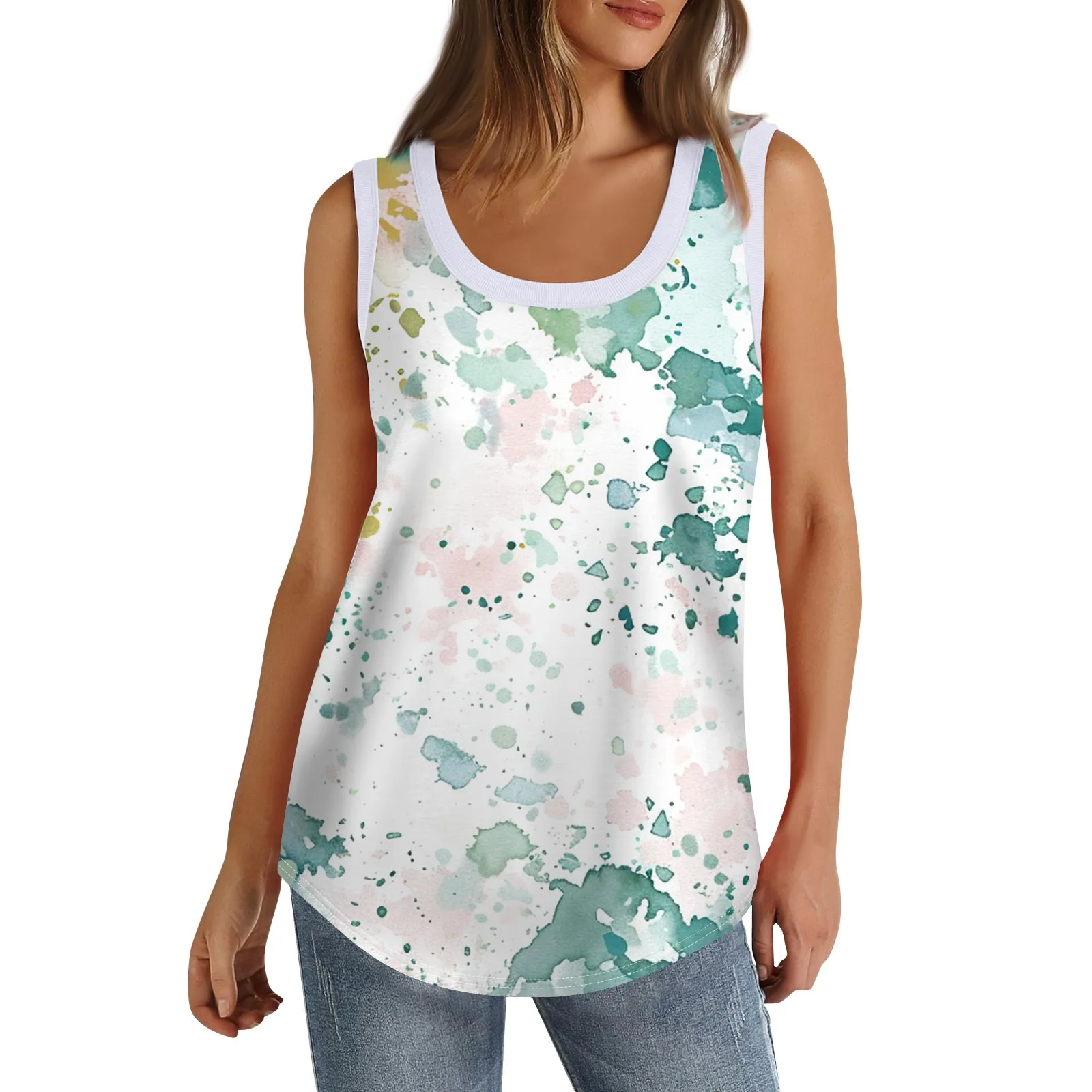 

Womens Tank Top V Neck Basic Printed Casual Flowy Summer Sleeveless Deep Side Cut Tops For Women Ropa De Mujer Roupas Feminina