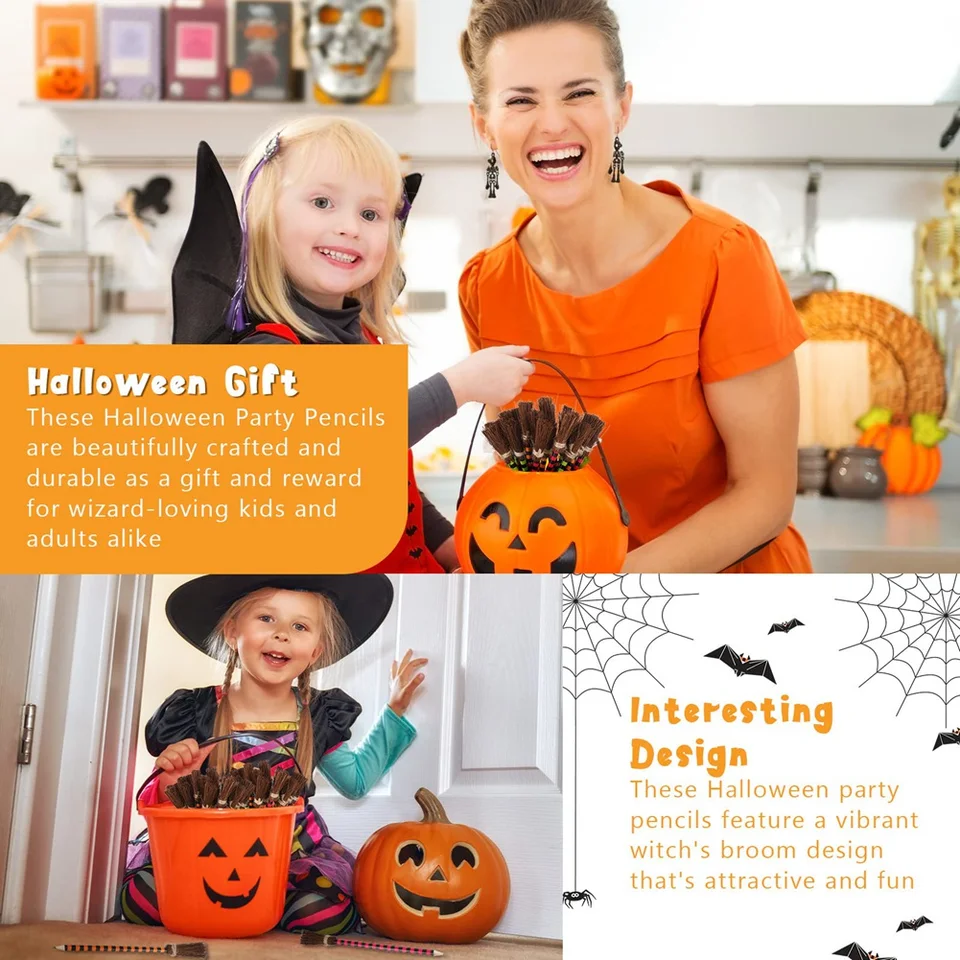 Halloween Hexen besen Bleistift bunte Hexen besen Stifte Zauberer Bleistift  Besen Schreibstifte (12 Stück) - AliExpress, image size:960x960