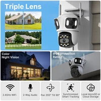 Caméra IP WIFI à trois objectifs et trois écrans, caméra extérieure, suivi automatique, surveillance intelligente, vision nocturne, sécurité, iCsee 2