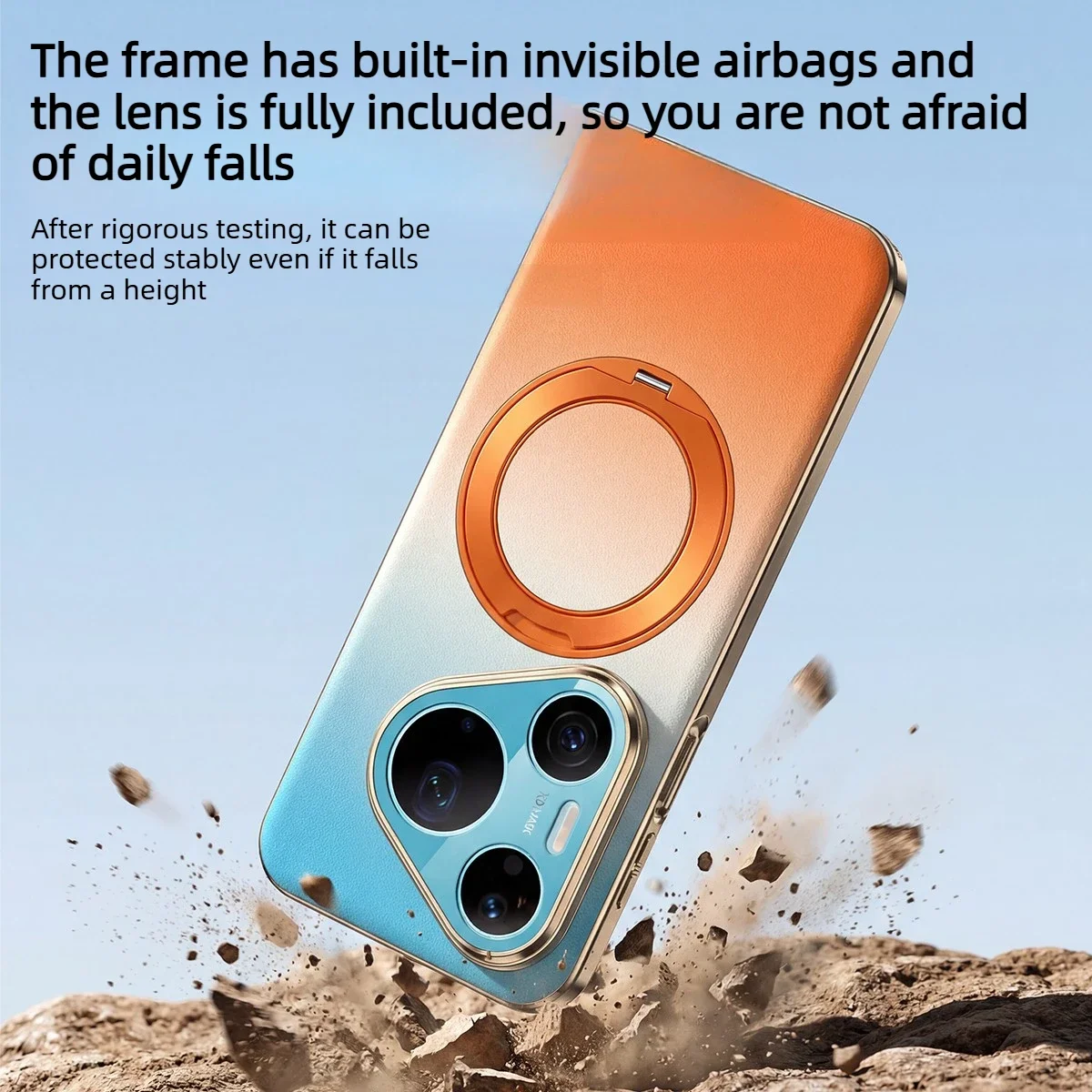 360° Rotatable Kickstand Magnetic Phone Case, Gradient Leather Shockproof Cover