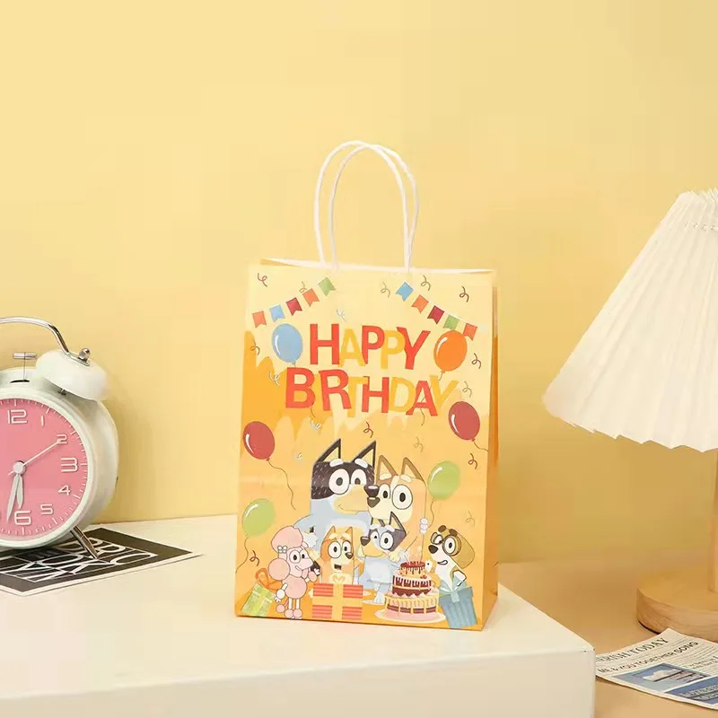 12Pcs Blue Gift Bags Bingo Gift Bags Party Supplies for Kids Cute Dog Themed Blue Paper Bag Party Birthday  Cookies Snack Bag