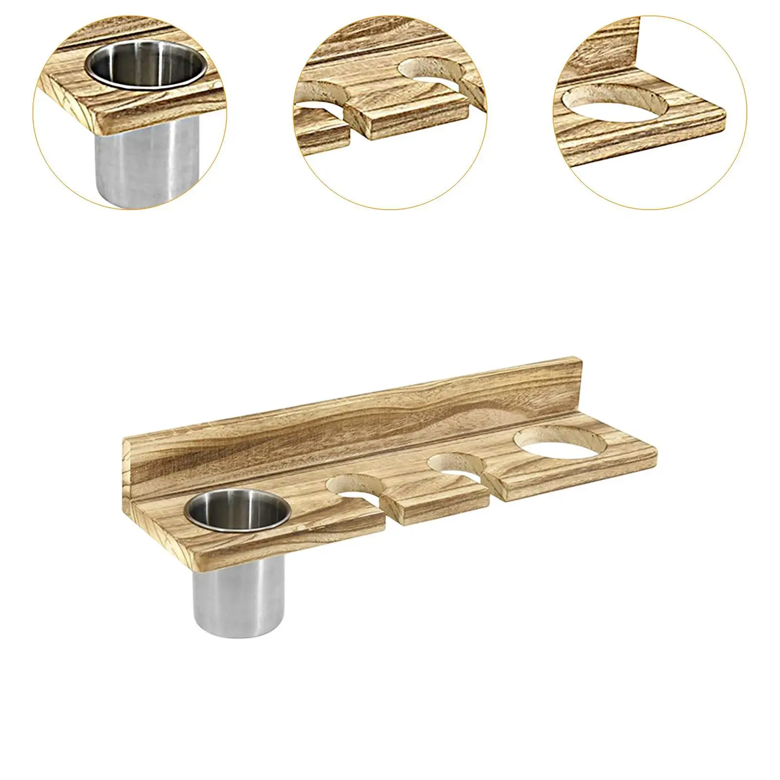 Hair Blow Dryer Holder Storage Stand No Drill Wood Wall Mount Hair Tool Organizer Blow Dryer Hanger for Curling Iron Dresser 5