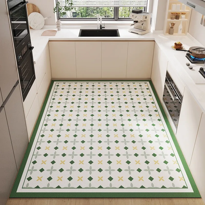 

Kitchen Special Carpet Pvc Waterproof Easy To Clean Floor Mat Home Decoration Rug Green Minimalist Small Fresh Style Foot Mats