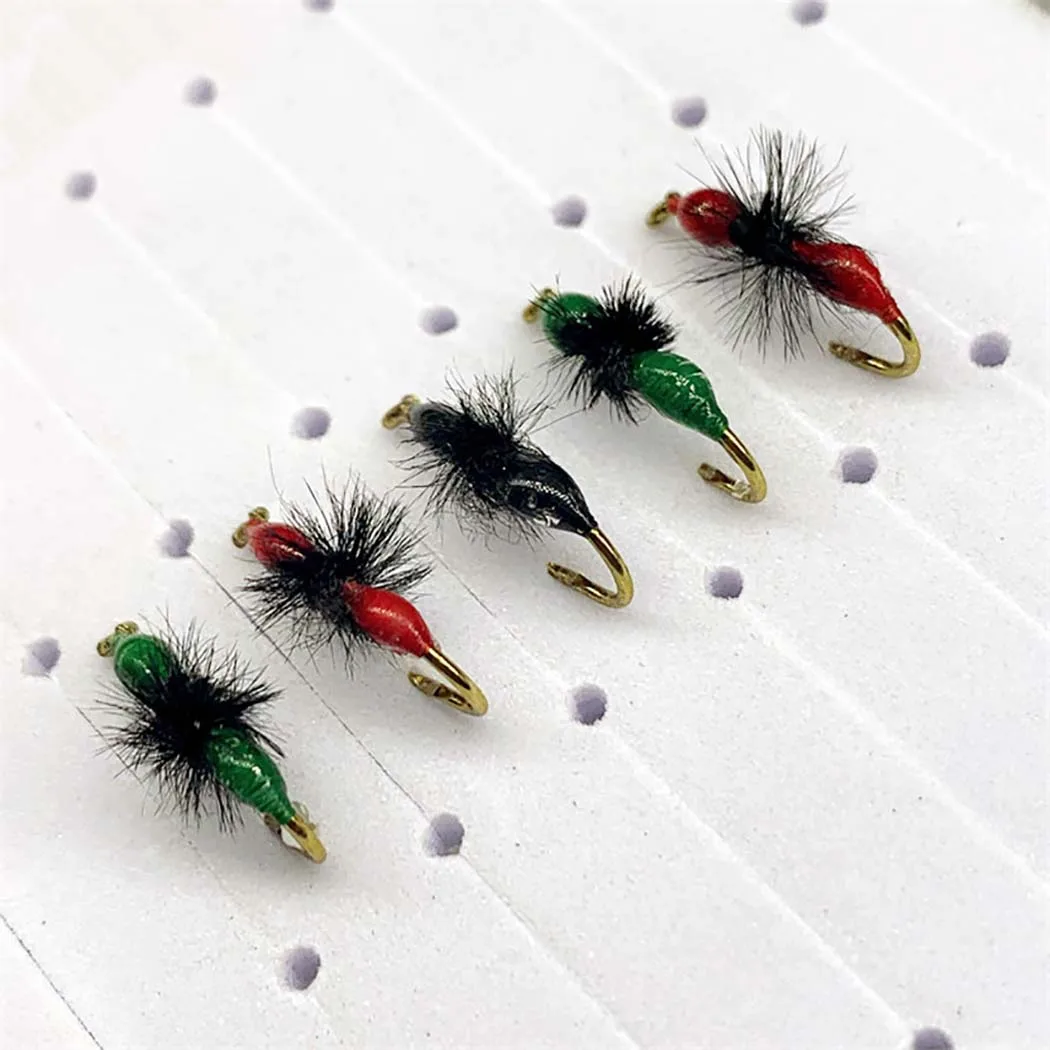 5 Stück Multi clor Hackle Butt Fly Fishing Nymphe Dry Fly künstliche Köder Köder zum Angeln Forellen Ameise Köder 3 gemischte Größen – Detail 7