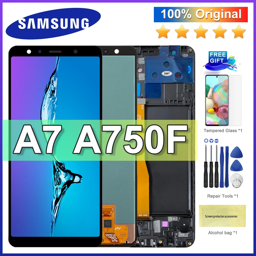 6.0 ''מקורי LCD עבור סמסונג גלקסי A7 2018 A750 SM A750F A750F תצוגה עם מסך  מגע עצרת החלפת חלק|מסכי LCD לטלפון נייד| - AliExpress