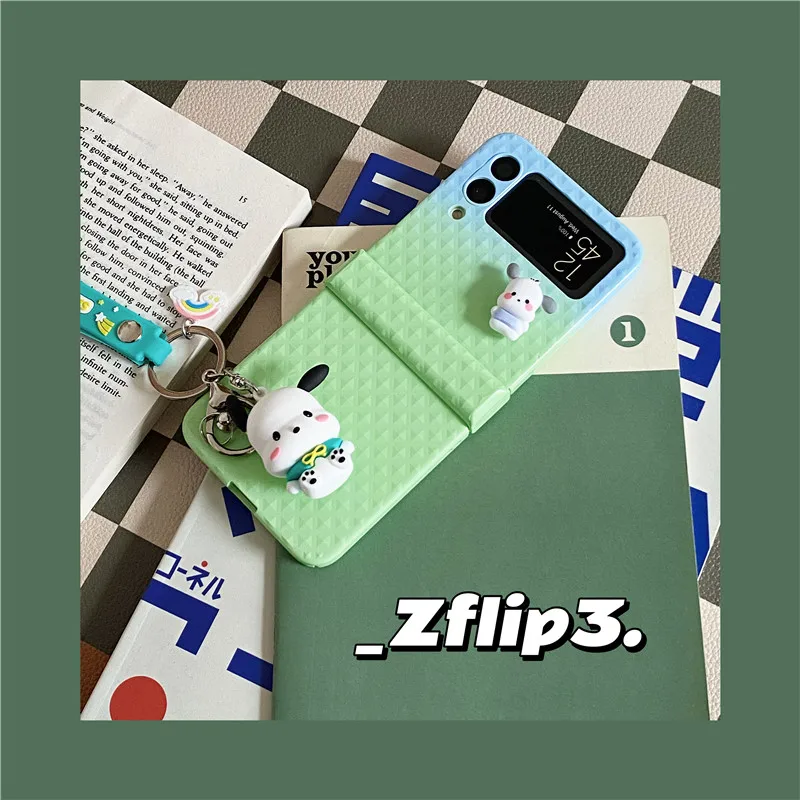 

Frosted Cartoon Case for Samsung Z Flip 3 Cute Dog Cover with Pendant Galaxy Z Flip3 Zflip F7110 Anti-fall Hard Shell Coque