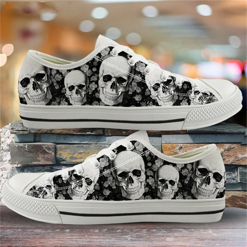 Punk Skull Print Shoes Woman Flats Footwear For Ladies Autumn Low Top Cavas Sneaker Femma Tennies Shoes Girl's Shoe