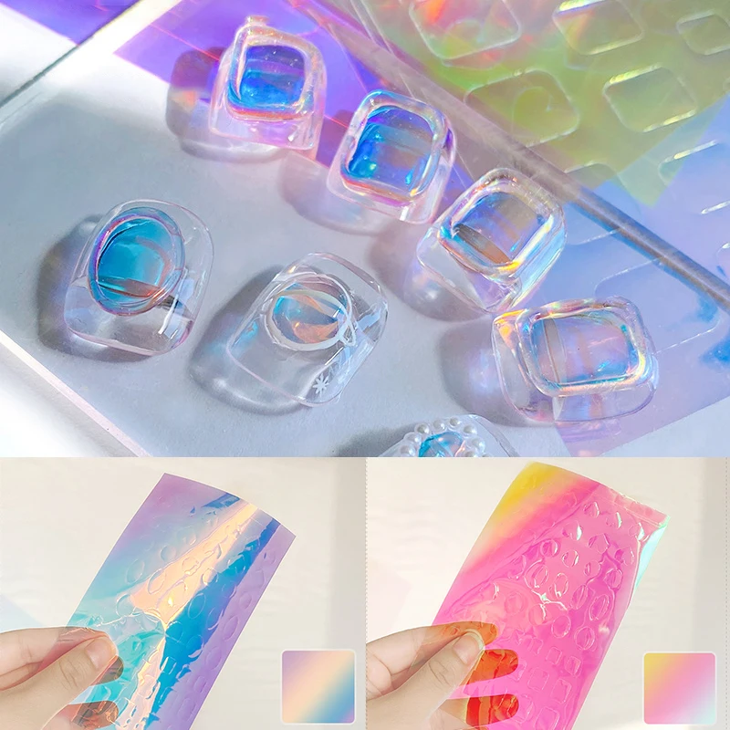 Nail Art Aurora Ice Cube Laser Candy Cellophane Glass Foil Film Sticker